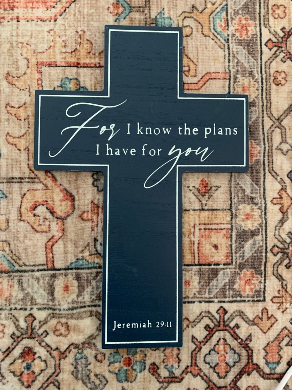 Navy Wooden Cross Wall Sign - "For I Know the Plans I Have for You"